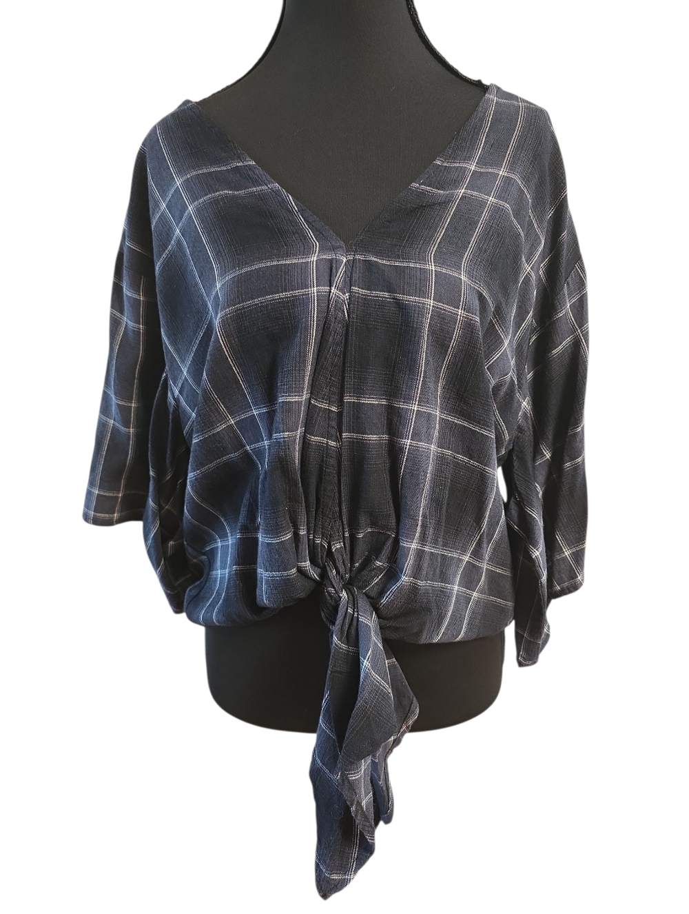 Karlie Blue Short Sleeve Cropped Tie Front Blouse S
